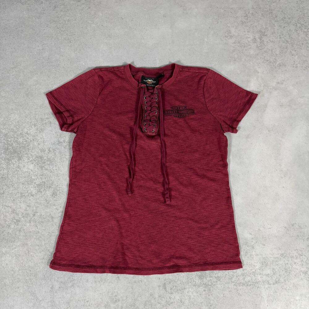 Harley Davidson Motorclothes Lace Up T Shirt Red - Size: L